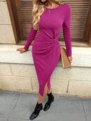 Vestido Midi Bodycon con Patrón de Corazones y Manga Larga