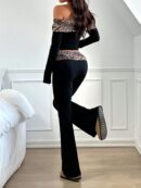 Set de Top Corto y Pantalones Acampanados con Hombros Descubiertos