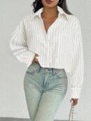 Camisa Casual Manga Larga con Bolsillo y Hombros Caídos