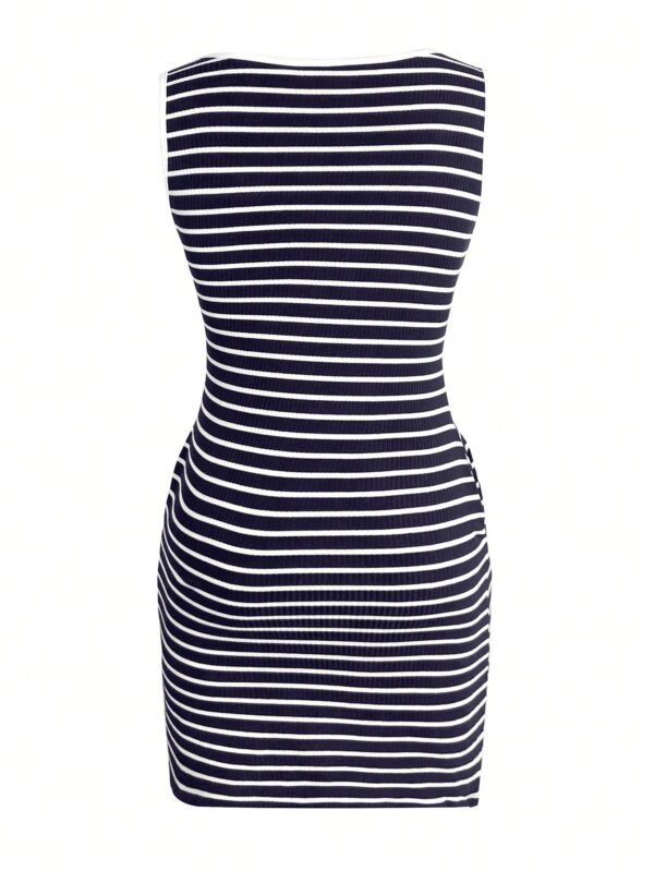 Vestido con Rayas Tejido Sin Mangas Cuello Redondo - Image 6
