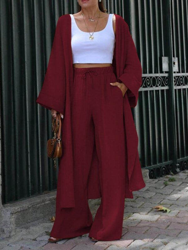 Conjunto Casual de Abrigo Largo y Pantalón Ancho de Lino - Image 20