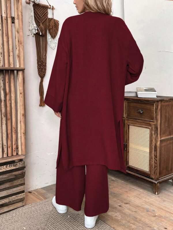 Conjunto Casual de Abrigo Largo y Pantalón Ancho de Lino - Image 21