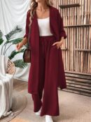 Conjunto Casual de Abrigo Largo y Pantalón Ancho de Lino