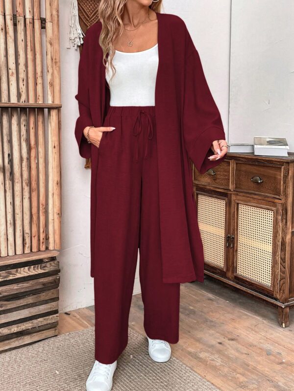 Conjunto Casual de Abrigo Largo y Pantalón Ancho de Lino - Image 23