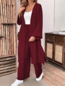 Conjunto Casual de Abrigo Largo y Pantalón Ancho de Lino