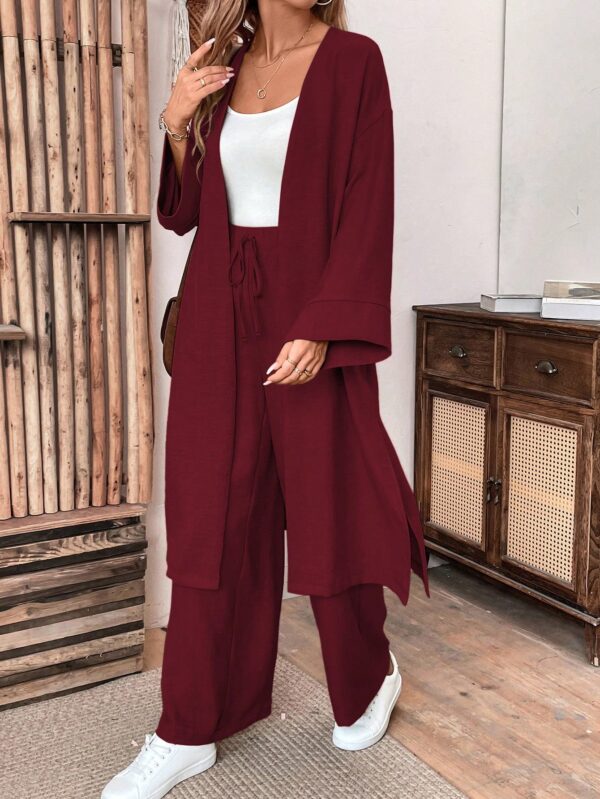 Conjunto Casual de Abrigo Largo y Pantalón Ancho de Lino - Image 24