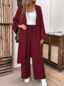 Conjunto Casual de Abrigo Largo y Pantalón Ancho de Lino