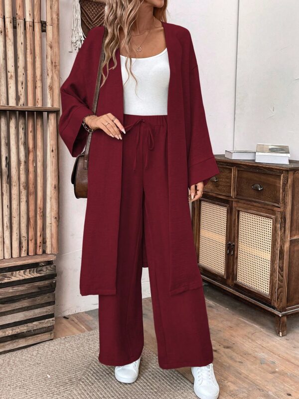Conjunto Casual de Abrigo Largo y Pantalón Ancho de Lino - Image 25