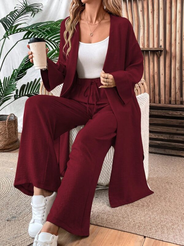 Conjunto Casual de Abrigo Largo y Pantalón Ancho de Lino - Image 26