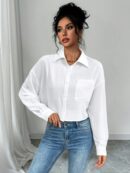 Camisa Casual Manga Larga con Bolsillo y Hombros Caídos
