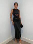 Vestido Largo Elegante con Detalles de Encaje y Abertura