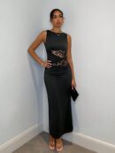 Vestido Largo Elegante con Detalles de Encaje y Abertura