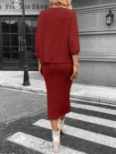 Conjunto de Remera y Falda Tubo con Textura de Punto