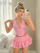 Set de Top Halter y Falda Estampado Leopardo