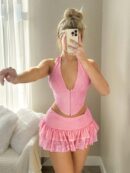 Set de Top Halter y Falda Estampado Leopardo