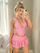 Set de Top Halter y Falda Estampado Leopardo