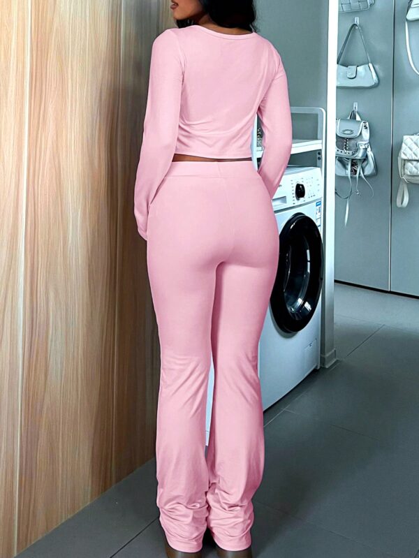 Set de Top Manga Larga y Pantalón en Color Sólido - Image 17