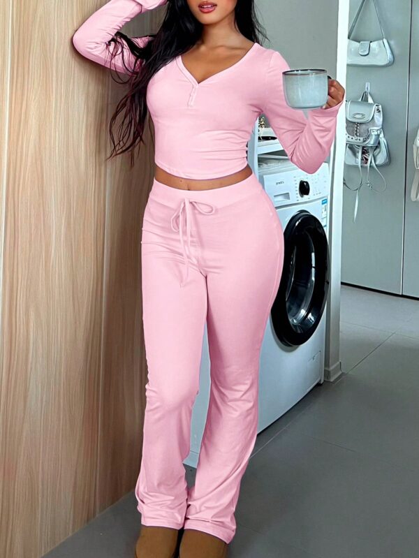 Set de Top Manga Larga y Pantalón en Color Sólido - Image 19