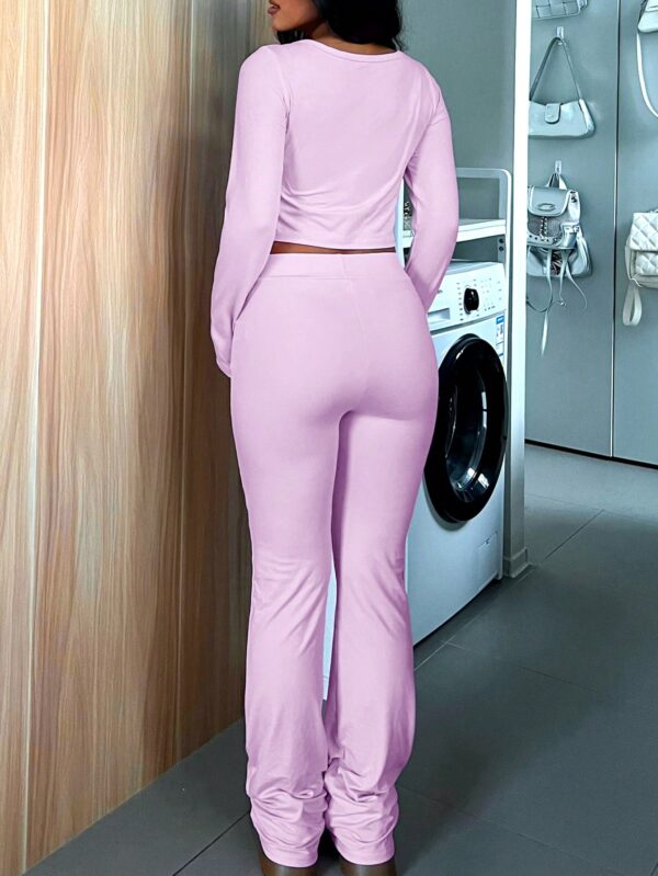 Set de Top Manga Larga y Pantalón en Color Sólido - Image 21