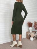 Vestido Midi Bodycon con Patrón de Corazones y Manga Larga