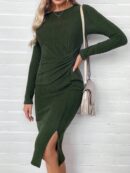Vestido Midi Bodycon con Patrón de Corazones y Manga Larga