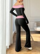 Set de Top Corto y Pantalones Acampanados con Hombros Descubiertos
