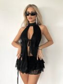 Set Sexy Crop Top Halter y Mini Falda con Abertura Alta