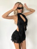 Set Sexy Crop Top Halter y Mini Falda con Abertura Alta
