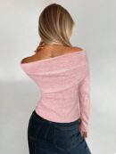 Remera Ajustada Plisada de Manga Larga en Color Sólido