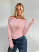 Remera Ajustada Plisada de Manga Larga en Color Sólido