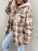 Camisa Chaqueta Liviana a Cuadros con Capucha para Primavera y Otoño