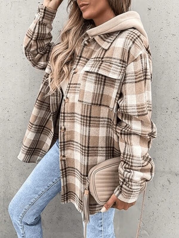 Camisa Chaqueta Liviana a Cuadros con Capucha para Primavera y Otoño - Image 3