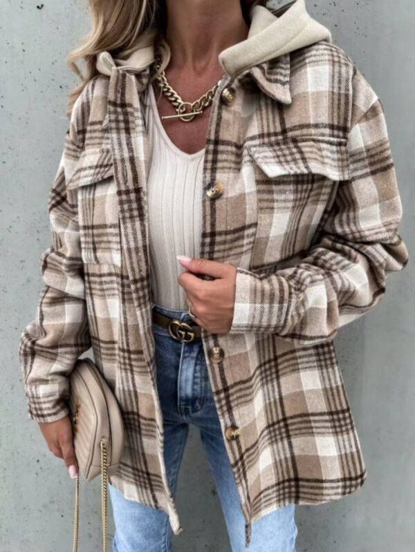 Camisa Chaqueta Liviana a Cuadros con Capucha para Primavera y Otoño - Image 2