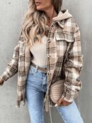 Camisa Chaqueta Liviana a Cuadros con Capucha para Primavera y Otoño