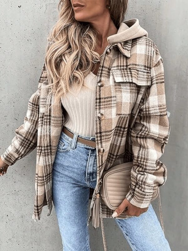 Camisa Chaqueta Liviana a Cuadros con Capucha para Primavera y Otoño