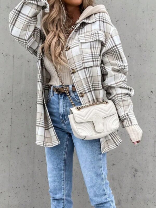 Camisa Chaqueta Liviana a Cuadros con Capucha para Primavera y Otoño - Image 5