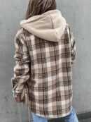 Camisa Chaqueta Liviana a Cuadros con Capucha para Primavera y Otoño
