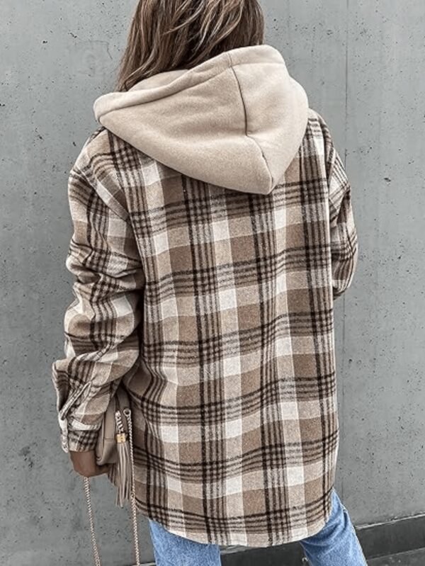 Camisa Chaqueta Liviana a Cuadros con Capucha para Primavera y Otoño - Image 4