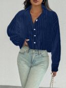 Camisa Casual Manga Larga con Bolsillo y Hombros Caídos