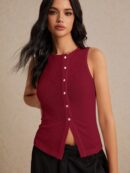 Top de Tanque Estilo Clásico con Botones y Raja Frontal