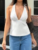 Top de Mujer con Lazada Halter y Espalda Descubierta en Color Sólido