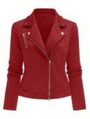 Chaqueta Moto Casual con Cierre y Solapa Texturada
