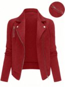 Chaqueta Moto Casual con Cierre y Solapa Texturada