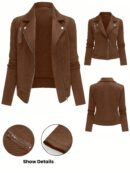 Chaqueta Moto Casual con Cierre y Solapa Texturada