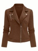Chaqueta Moto Casual con Cierre y Solapa Texturada