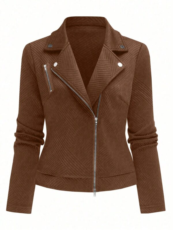 Chaqueta Moto Casual con Cierre y Solapa Texturada - Image 44