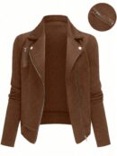 Chaqueta Moto Casual con Cierre y Solapa Texturada