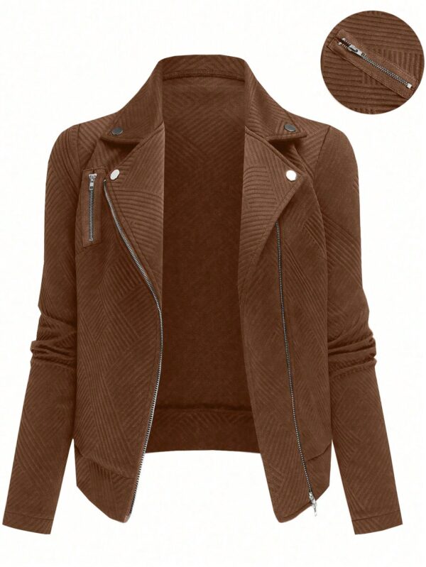Chaqueta Moto Casual con Cierre y Solapa Texturada - Image 45