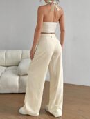 Set de 2 Piezas: Top Halter con Lazada y Pantalón Recto Casual