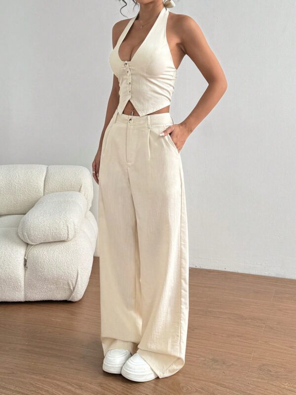Set de 2 Piezas: Top Halter con Lazada y Pantalón Recto Casual - Image 11